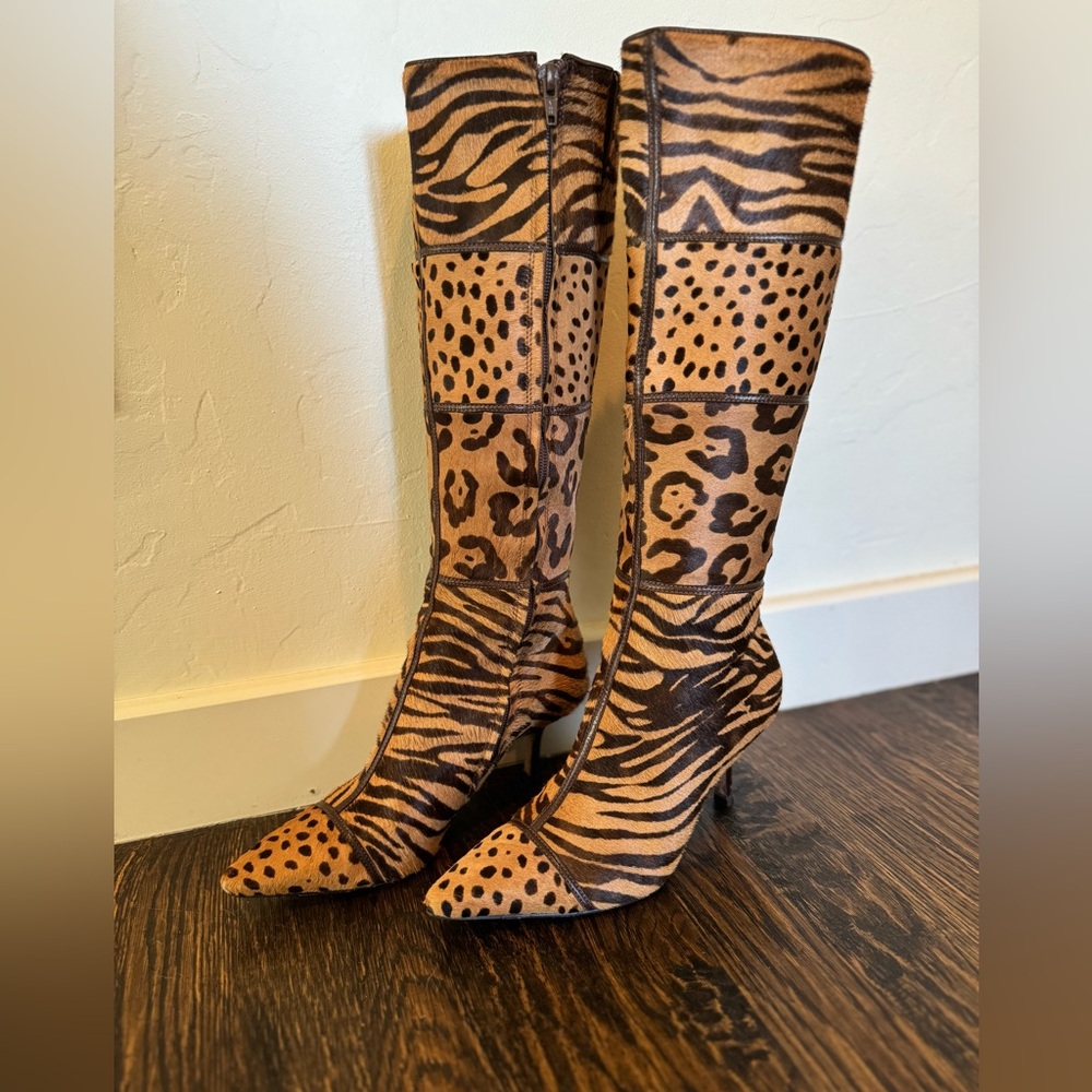 Mixed animal print calf hair + leather trim boots- fabulous!